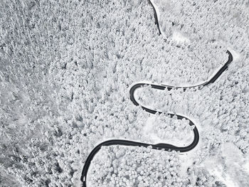 High angle view of snow covered land