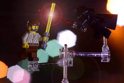 Close-up of illuminated lighting equipment
