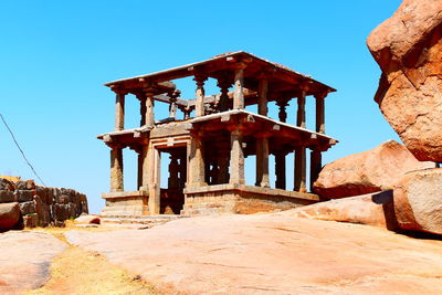 Old temple building against clear blue sky