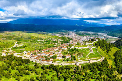 High angle view of townscape against sky