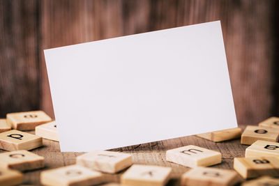 High angle view of text on table