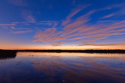 View of calm lake at sunset