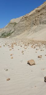 Surface level of desert against clear sky