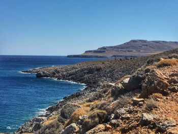 Scenic view of sea against clear sky