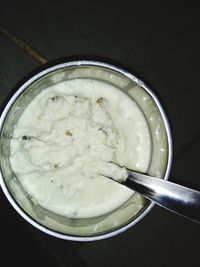 High angle view of food in bowl on table