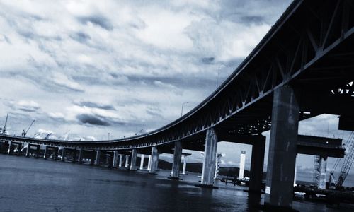 Low angle view of bridge against cloudy sky