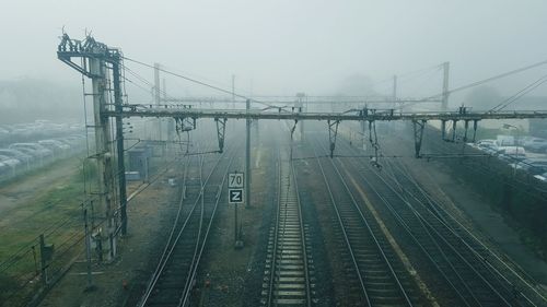 High angle view of railroad tracks against sky