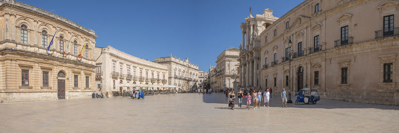 Wide angle view of piazza duomo in ortigia with splendid historical buildings