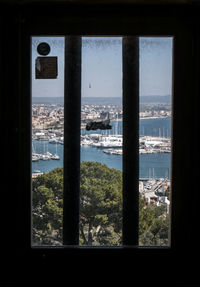 Cityscape seen through window