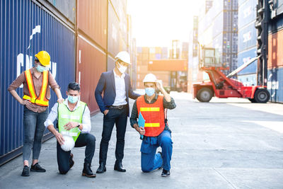 People working in city