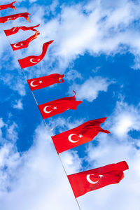 Low angle view of flag against sky