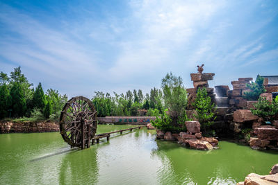 An ancient water wheel in the red stone forest of fuxi mountain