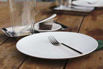 High angle view of empty plate on table