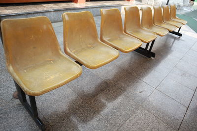 High angle view of empty seats on table