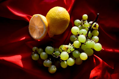 High angle view of grapes on table