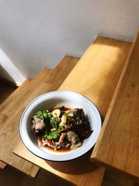 High angle view of food in bowl on table