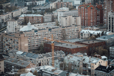 High angle view of city during winter