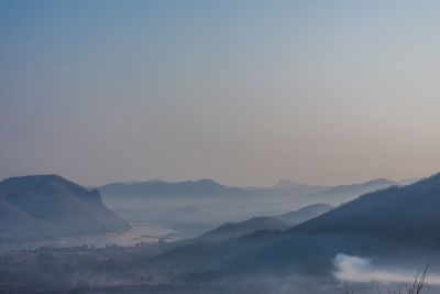 Scenic view of mountains against sky during sunset