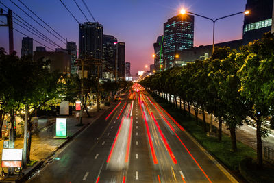 Light trails on city street at night