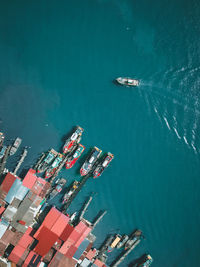 High angle view of ship in sea