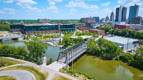 High angle view of buildings in city