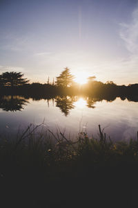 Scenic view of lake against sky during sunset