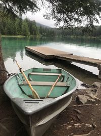 Boat moored in lake