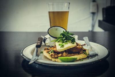 Close-up of food on table