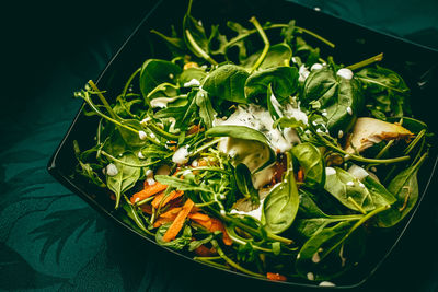 High angle view of food in plate