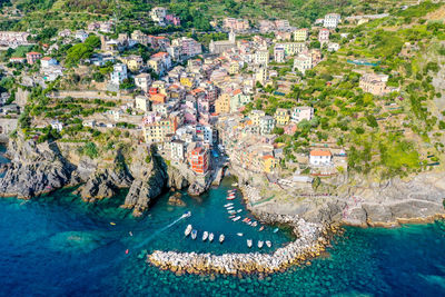 Aerial view of manarola village, cinque terre coast, italy. 