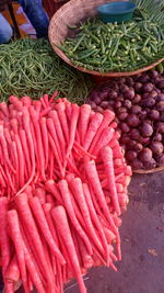 High angle view of vegetables for sale at street market