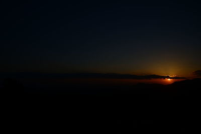 Scenic view of sea against clear sky at night