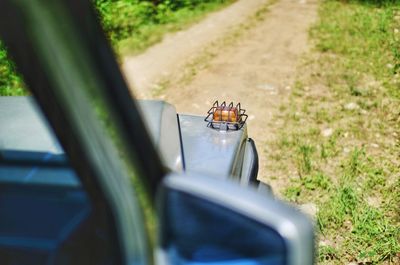 High angle view of car on road