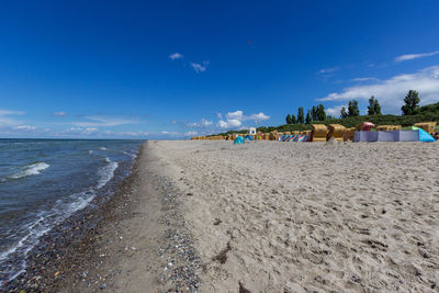 Landscape on poel island at the baltic sea with green vegetation and timmendorf in the background