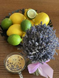 High angle view of fruits on table