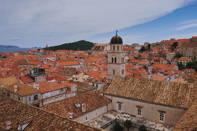 View from the city wall over the red roofs of dubrovnik, croatia. 