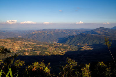 View of the beautiful sky and mountains in the evening at phu ruea peak,loei province, thailand 