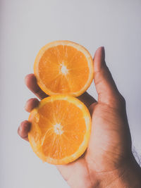 Close-up of hand holding orange