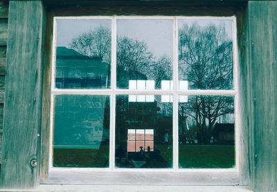 Building seen through glass window