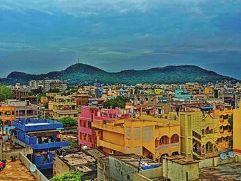 High angle view of townscape against sky