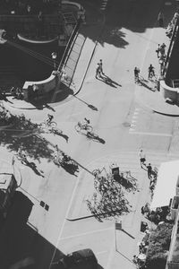 High angle view of people on street