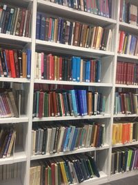 Row of books in shelf