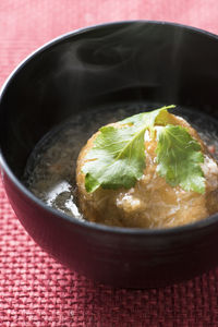 Close-up of soup in bowl on table