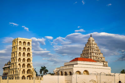 Low angle view of palace against blue sky