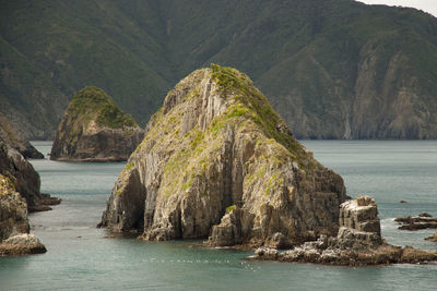 Scenic view of sea and mountains