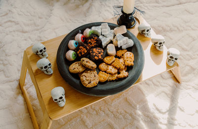 High angle view of food on table