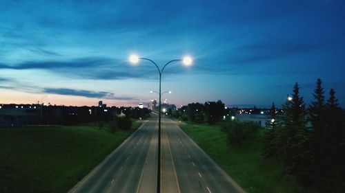 Road lit up at night