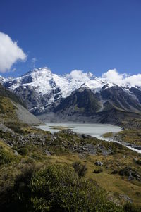 Scenic view of snowcapped mountains against sky