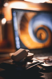 Close-up of dices on table