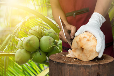 Close-up of woman with fruits on table